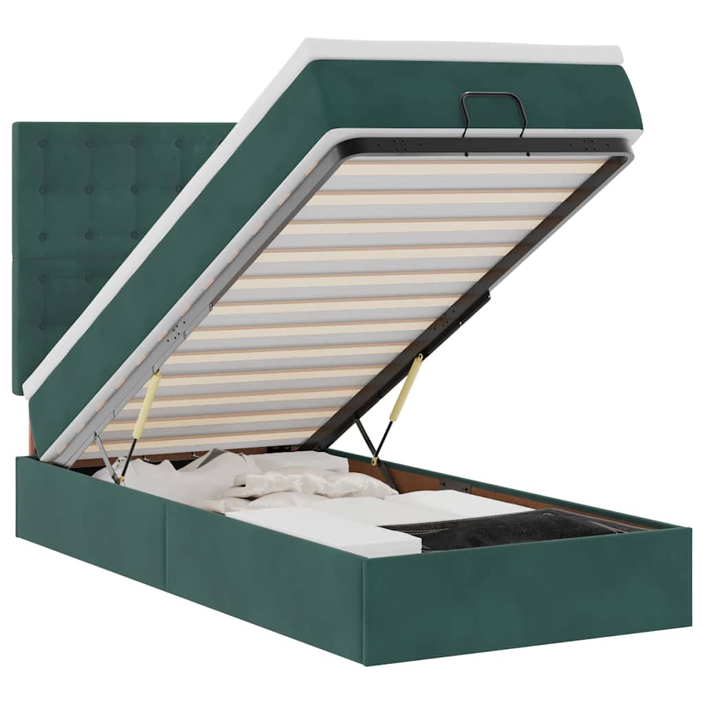 Ottoman bed met matrassen 80x200cm fluweel donkergroen is nu te koop bij PeponiXL, paradijselijk wonen!