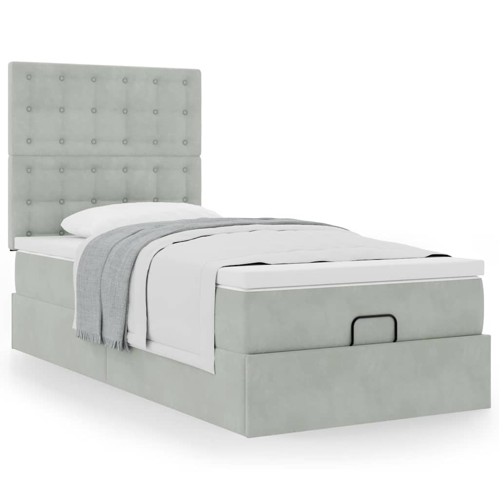 Ottoman bed met matrassen 90x190cm fluweel lichtgrijs is nu te koop bij PeponiXL, paradijselijk wonen!