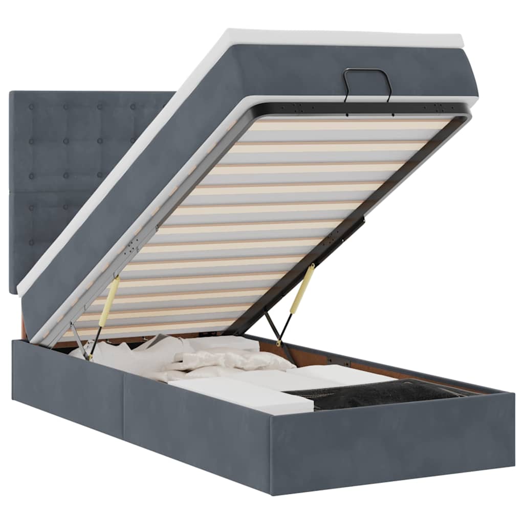 Ottoman bed met matrassen 90x190cm fluweel donkergrijs is nu te koop bij PeponiXL, paradijselijk wonen!