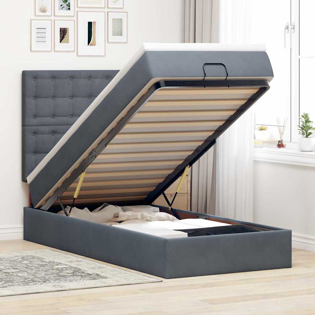 Ottoman bed met matrassen 90x190cm fluweel donkergrijs is nu te koop bij PeponiXL, paradijselijk wonen!