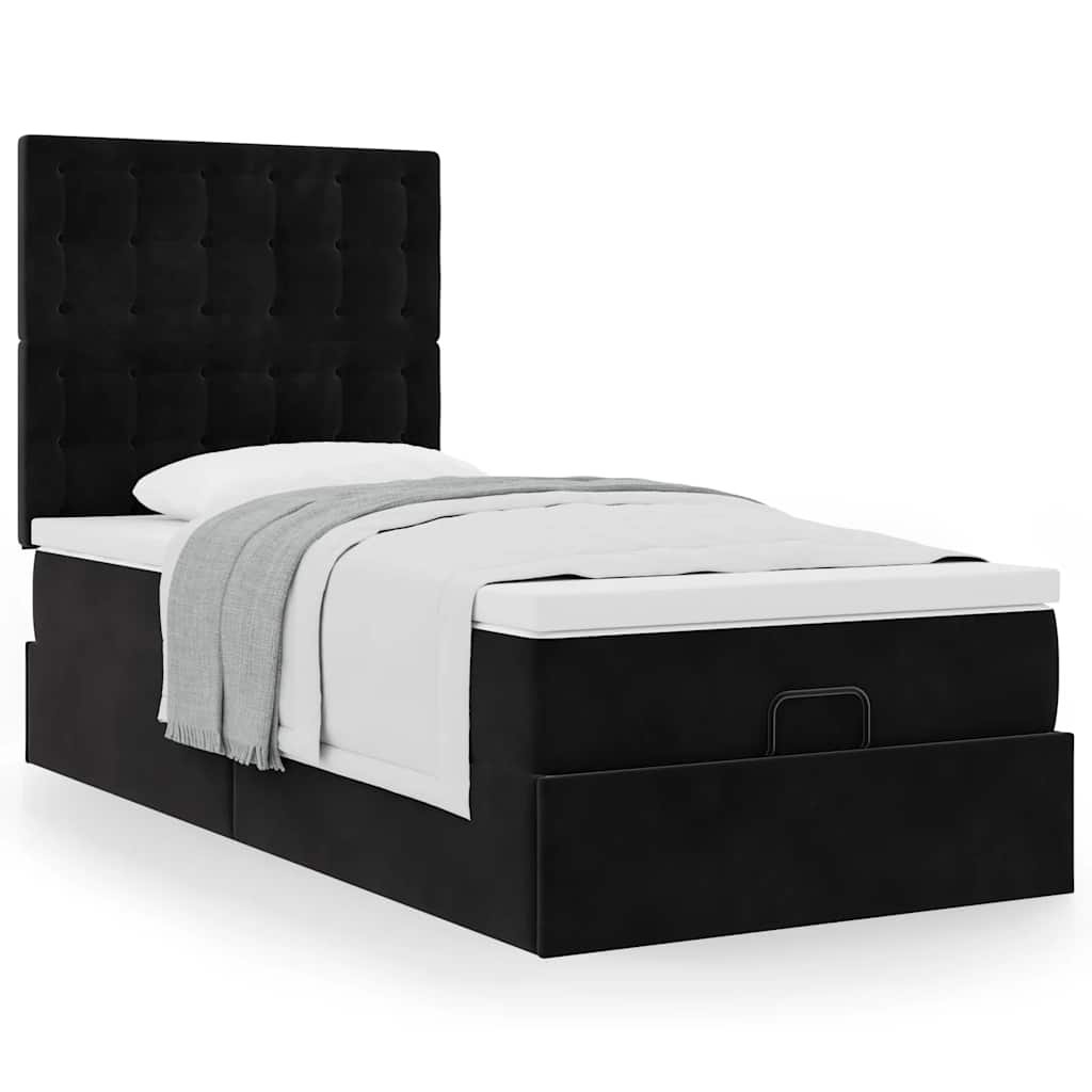 Ottoman bed met matrassen 90x190cm fluweel zwart is nu te koop bij PeponiXL, paradijselijk wonen!