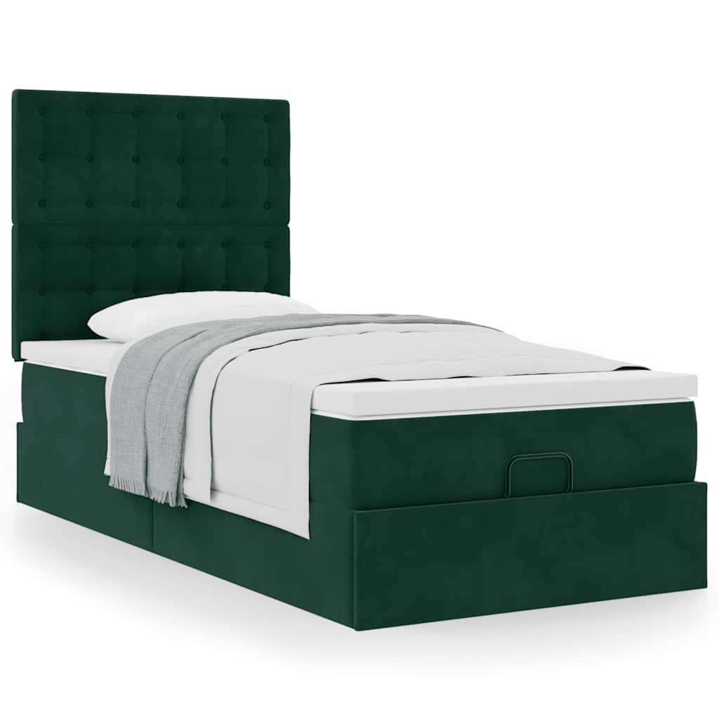 Ottoman bed met matrassen 90x190cm fluweel donkergroen is nu te koop bij PeponiXL, paradijselijk wonen!