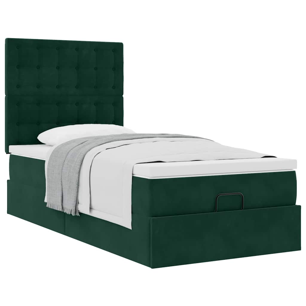 Ottoman bed met matrassen 90x190cm fluweel donkergroen is nu te koop bij PeponiXL, paradijselijk wonen!