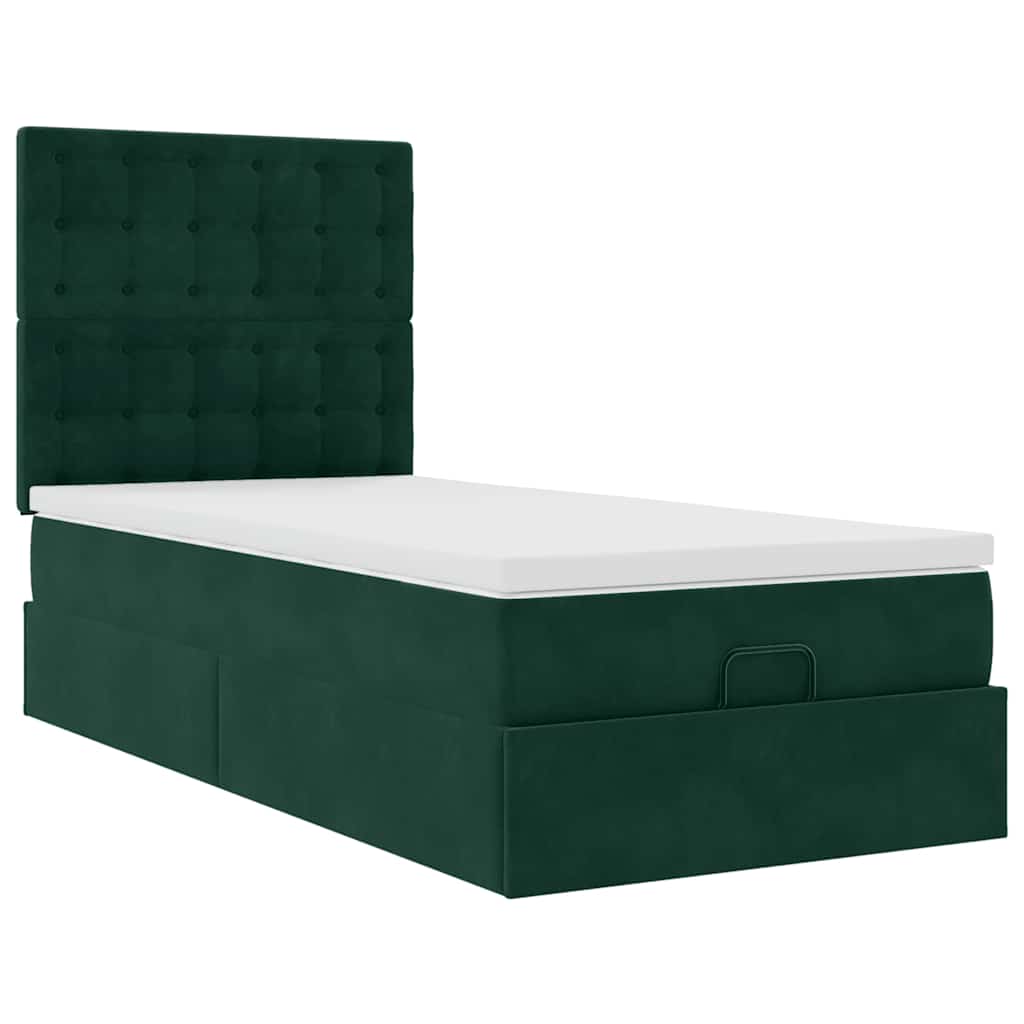 Ottoman bed met matrassen 90x190cm fluweel donkergroen is nu te koop bij PeponiXL, paradijselijk wonen!