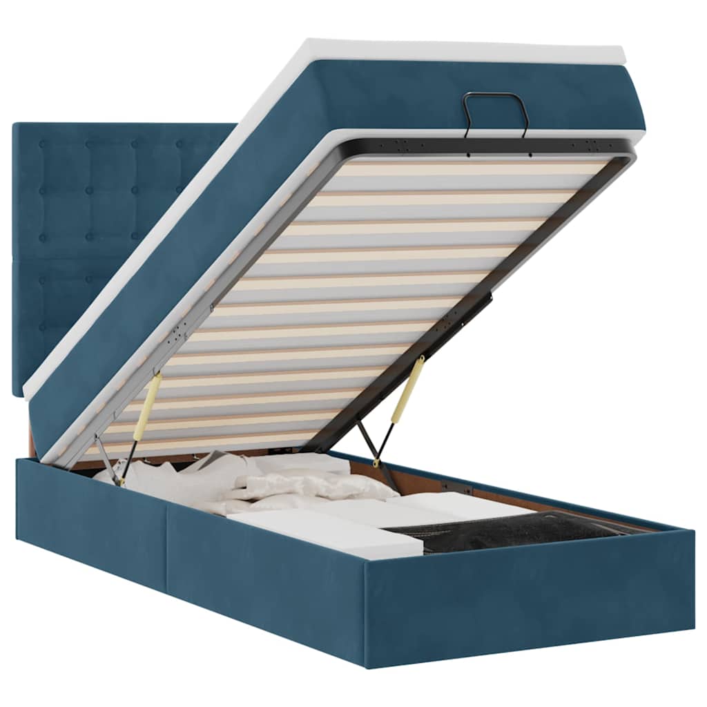 Ottoman bed met matrassen 90x190cm fluweel donkerblauw is nu te koop bij PeponiXL, paradijselijk wonen!