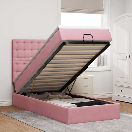 Ottoman bed met matrassen 90x190cm fluweel roze is nu te koop bij PeponiXL, paradijselijk wonen!