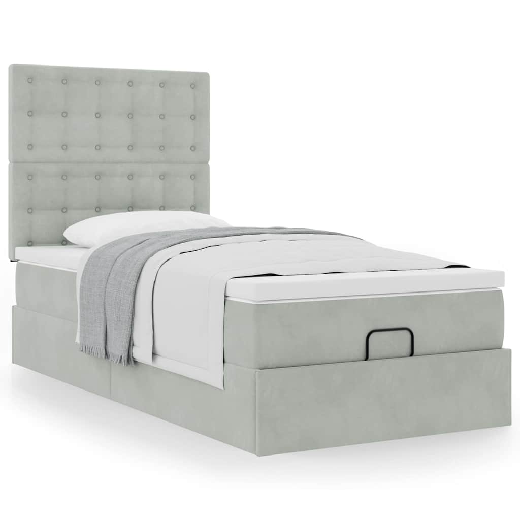 Ottoman bed met matrassen 90x200cm fluweel lichtgrijs is nu te koop bij PeponiXL, paradijselijk wonen!