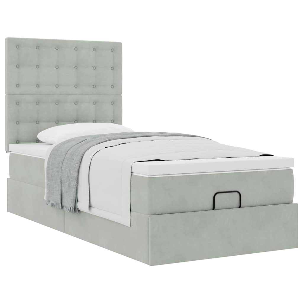 Ottoman bed met matrassen 90x200cm fluweel lichtgrijs is nu te koop bij PeponiXL, paradijselijk wonen!