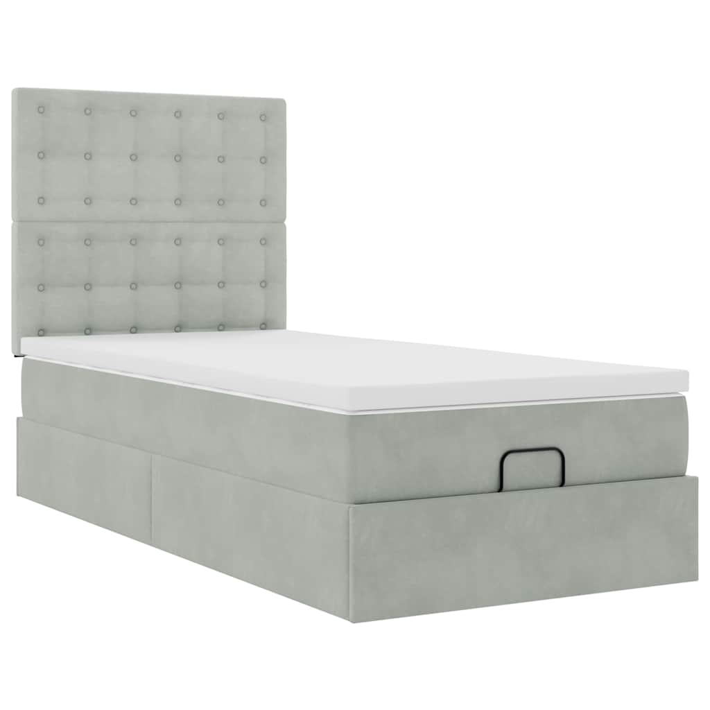 Ottoman bed met matrassen 90x200cm fluweel lichtgrijs is nu te koop bij PeponiXL, paradijselijk wonen!