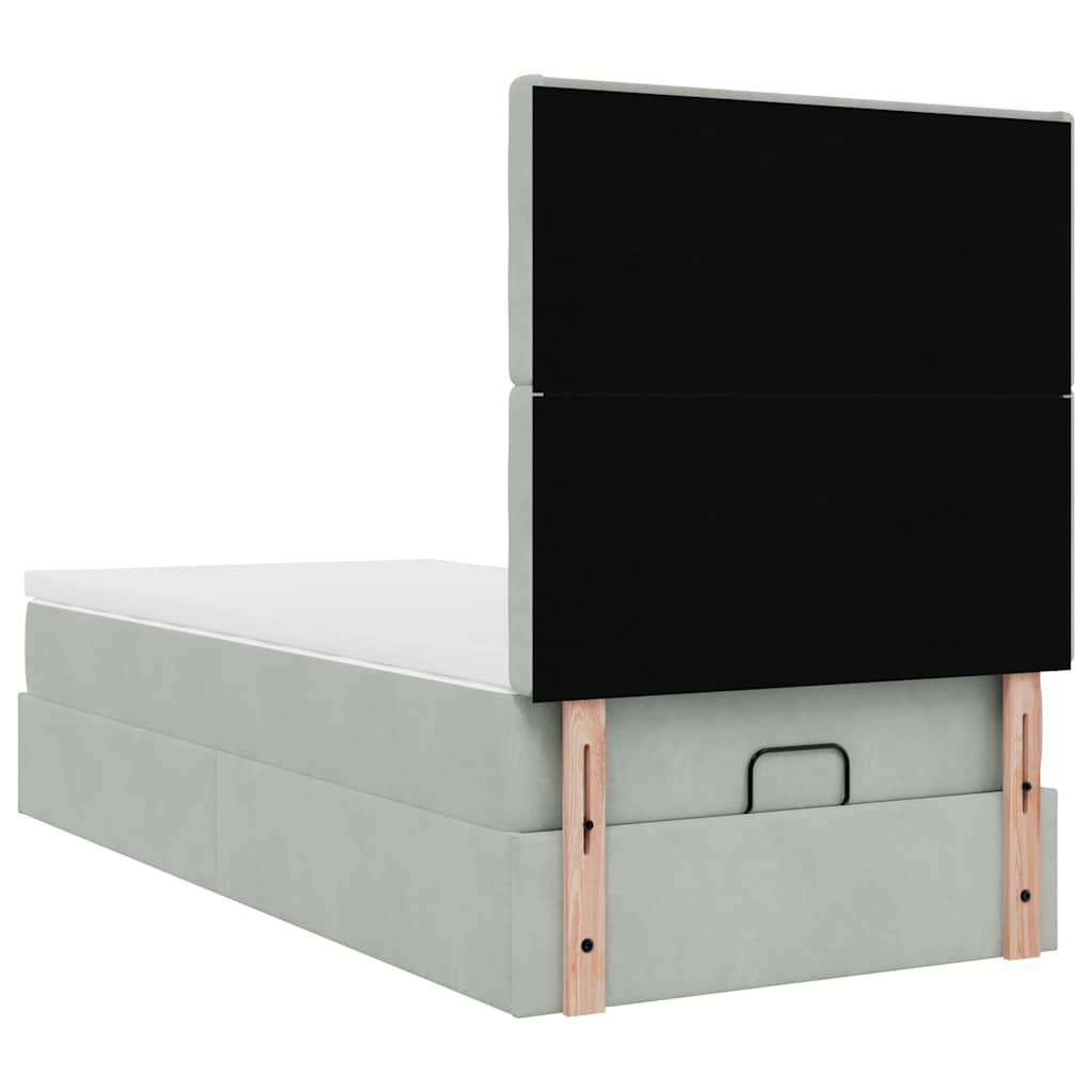 Ottoman bed met matrassen 90x200cm fluweel lichtgrijs is nu te koop bij PeponiXL, paradijselijk wonen!