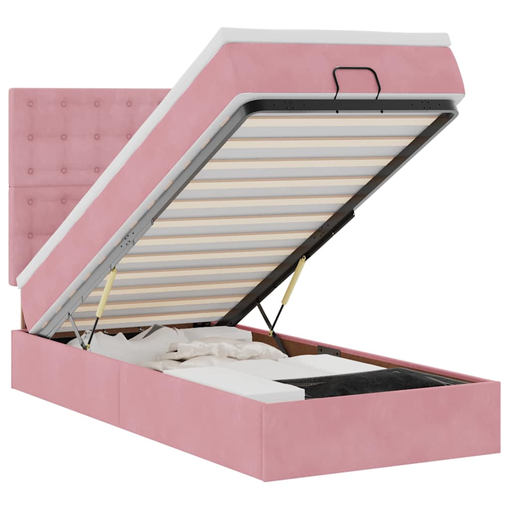 Ottoman bed met matrassen 90x200cm fluweel roze is nu te koop bij PeponiXL, paradijselijk wonen!