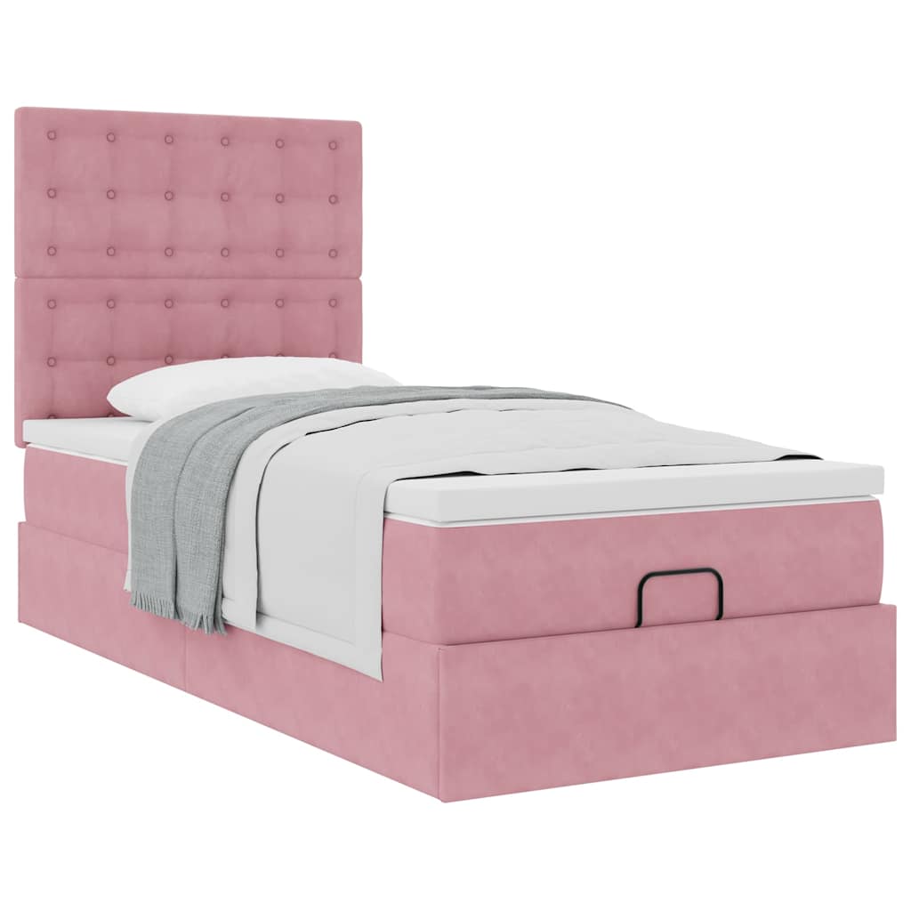 Ottoman bed met matrassen 90x200cm fluweel roze is nu te koop bij PeponiXL, paradijselijk wonen!