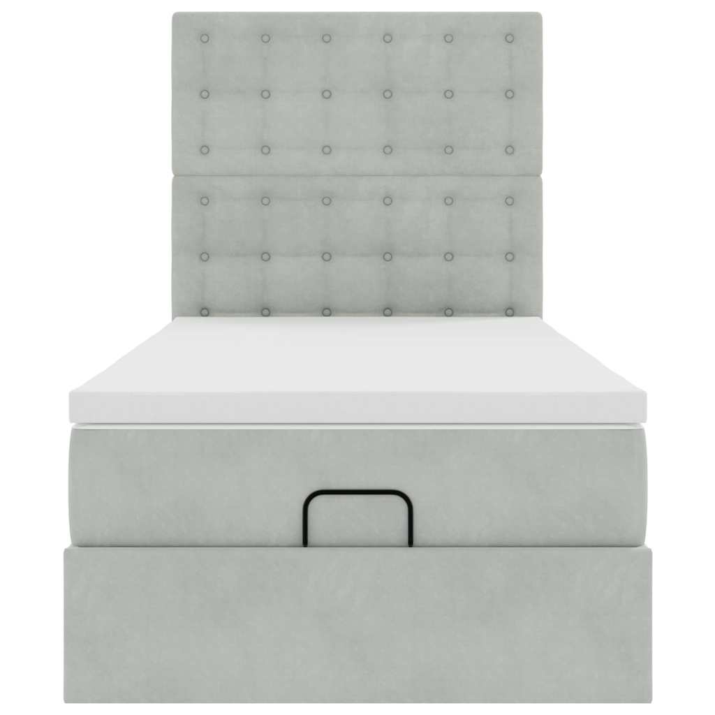 Ottoman bed met matrassen 100x200cm fluweel lichtgrijs is nu te koop bij PeponiXL, paradijselijk wonen!