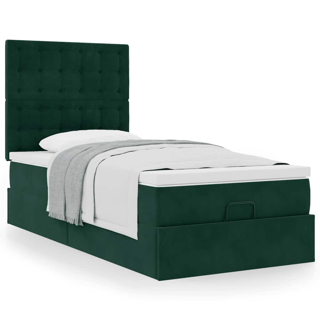 Ottoman bed met matrassen 100x200cm fluweel donkergroen is nu te koop bij PeponiXL, paradijselijk wonen!