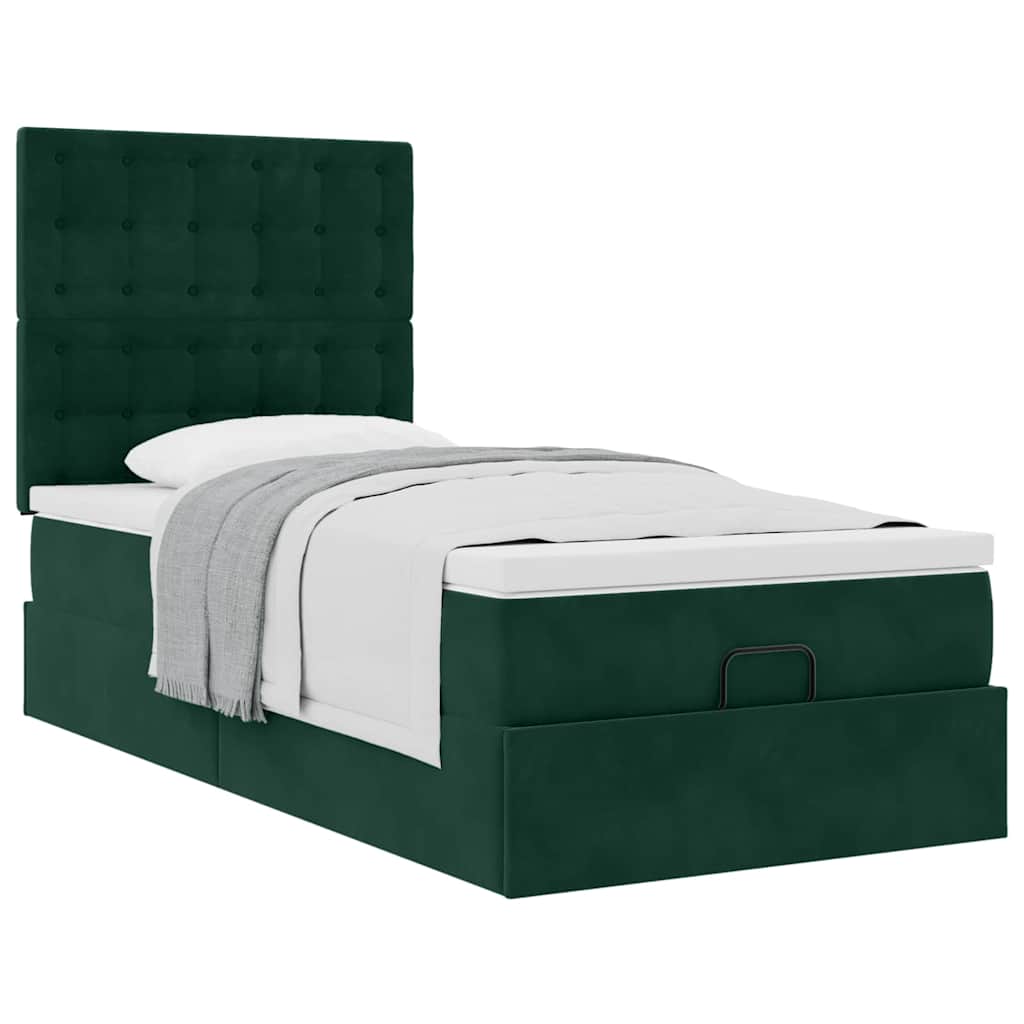 Ottoman bed met matrassen 100x200cm fluweel donkergroen is nu te koop bij PeponiXL, paradijselijk wonen!