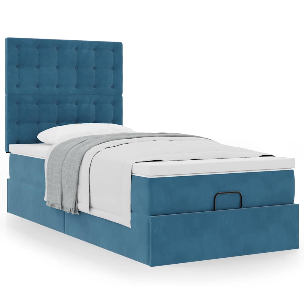 Ottoman bed met matrassen 100x200cm fluweel donkerblauw is nu te koop bij PeponiXL, paradijselijk wonen!