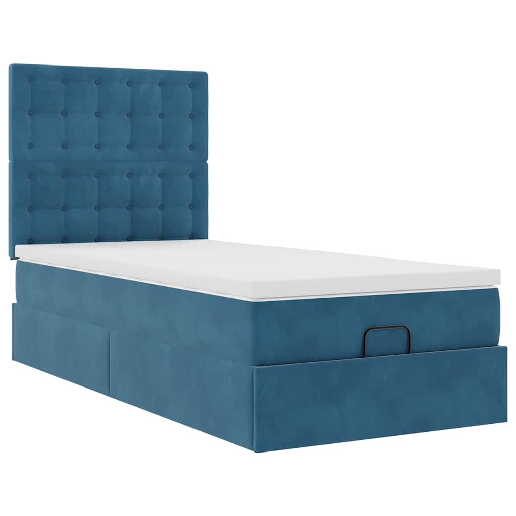 Ottoman bed met matrassen 100x200cm fluweel donkerblauw is nu te koop bij PeponiXL, paradijselijk wonen!