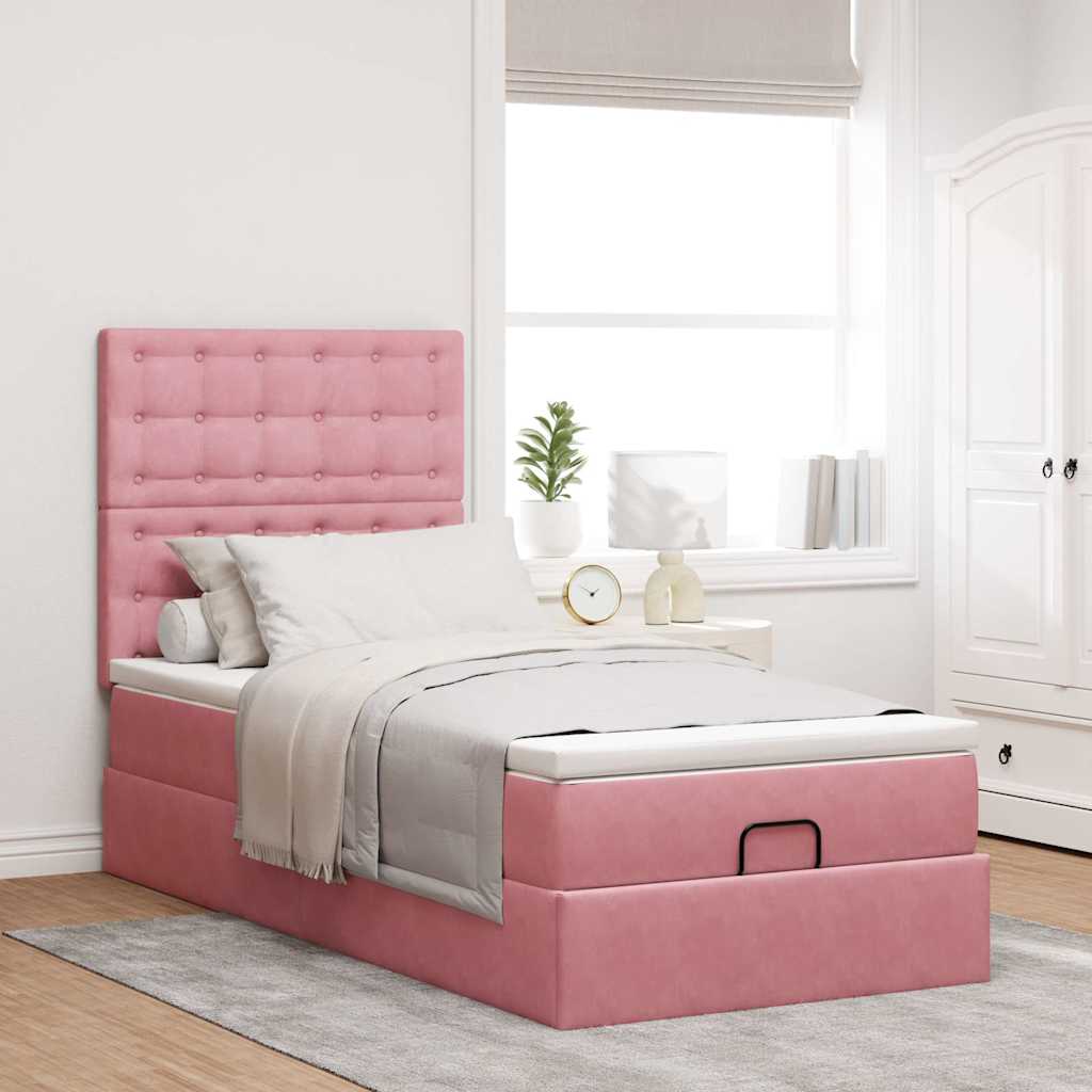 Ottoman bed met matrassen 100x200cm fluweel roze is nu te koop bij PeponiXL, paradijselijk wonen!