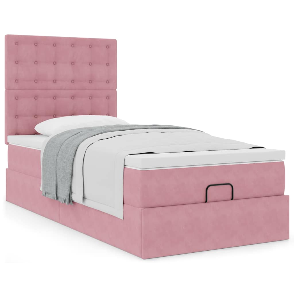 Ottoman bed met matrassen 100x200cm fluweel roze is nu te koop bij PeponiXL, paradijselijk wonen!
