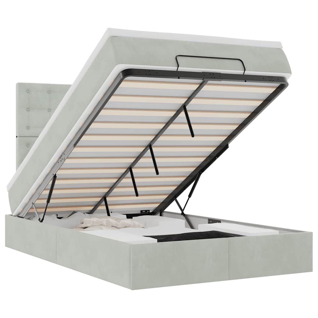 Ottoman bed met matrassen 120x190cm fluweel lichtgrijs is nu te koop bij PeponiXL, paradijselijk wonen!
