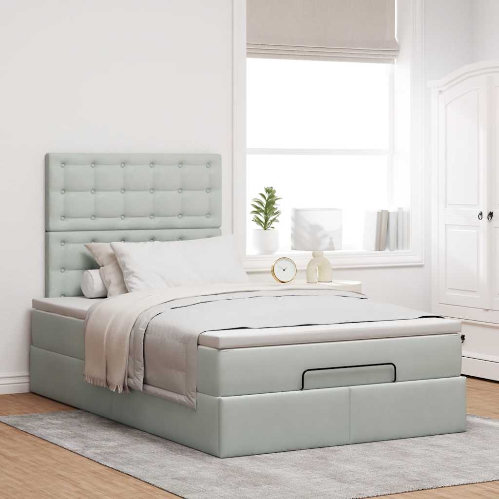 Ottoman bed met matrassen 120x190cm fluweel lichtgrijs is nu te koop bij PeponiXL, paradijselijk wonen!
