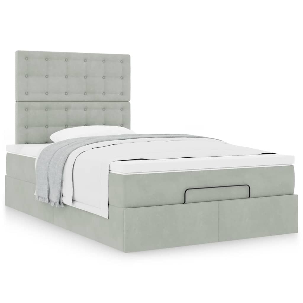 Ottoman bed met matrassen 120x190cm fluweel lichtgrijs is nu te koop bij PeponiXL, paradijselijk wonen!