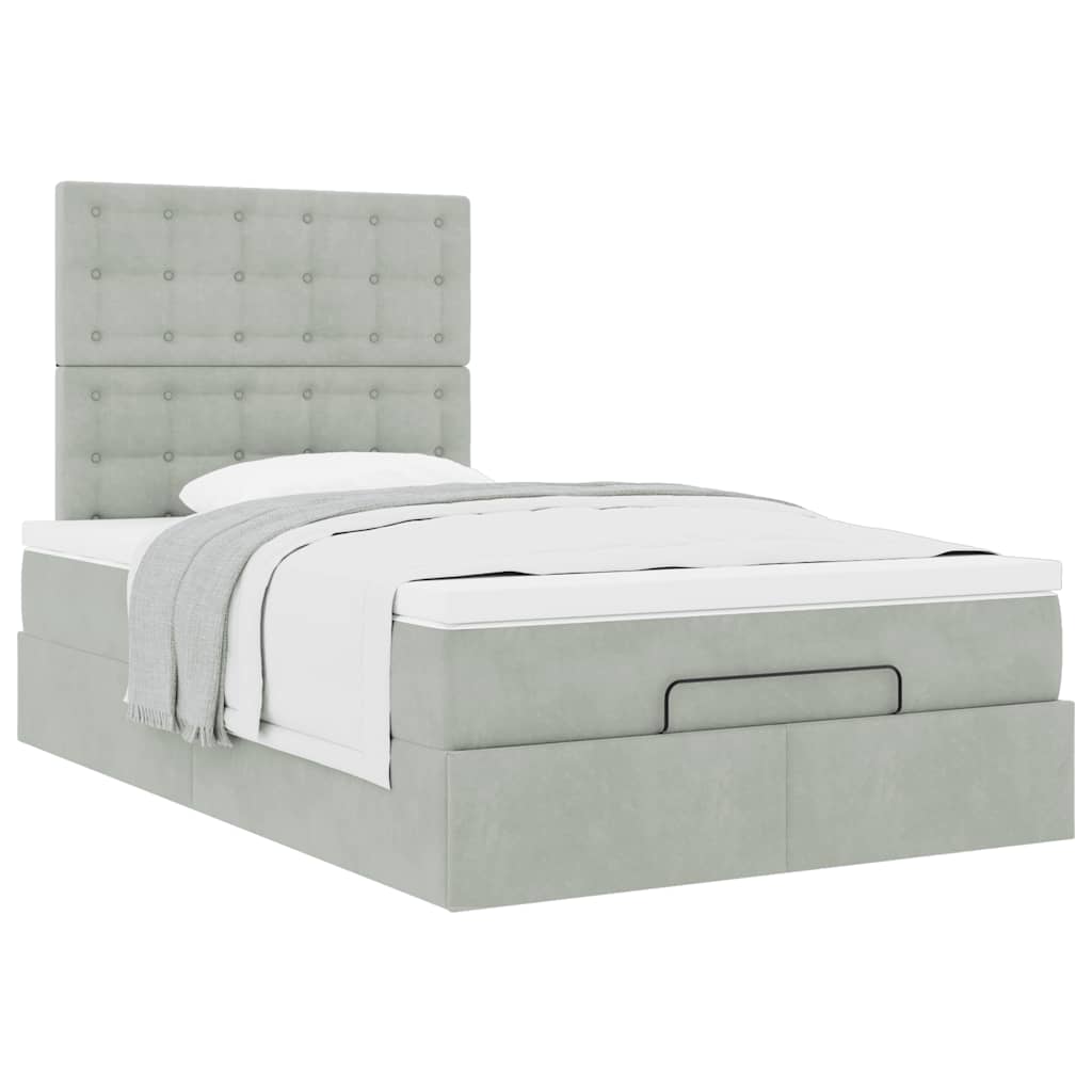 Ottoman bed met matrassen 120x190cm fluweel lichtgrijs is nu te koop bij PeponiXL, paradijselijk wonen!