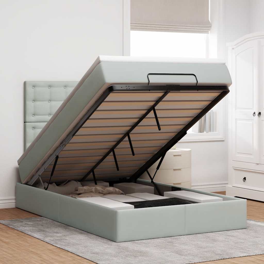 Ottoman bed met matrassen 120x190cm fluweel lichtgrijs is nu te koop bij PeponiXL, paradijselijk wonen!