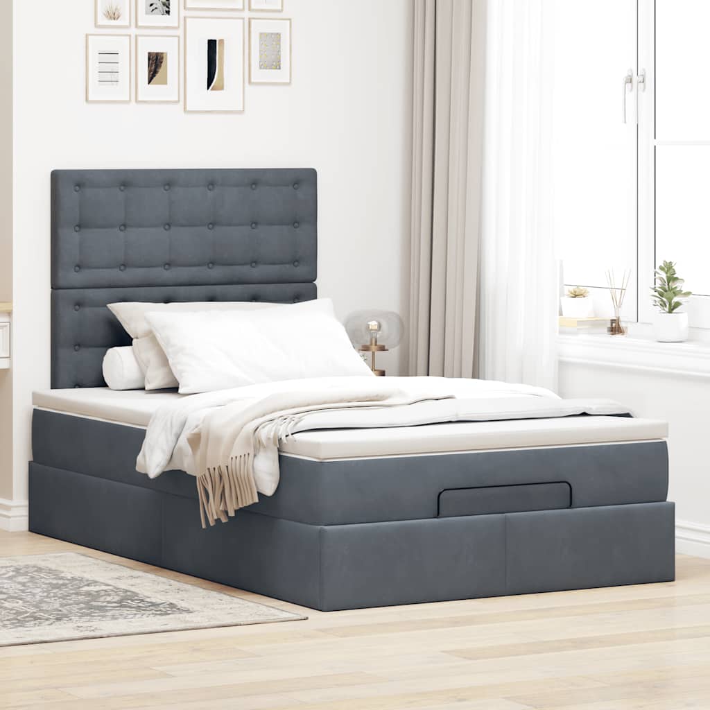 Ottoman bed met matrassen 120x190cm fluweel donkergrijs is nu te koop bij PeponiXL, paradijselijk wonen!