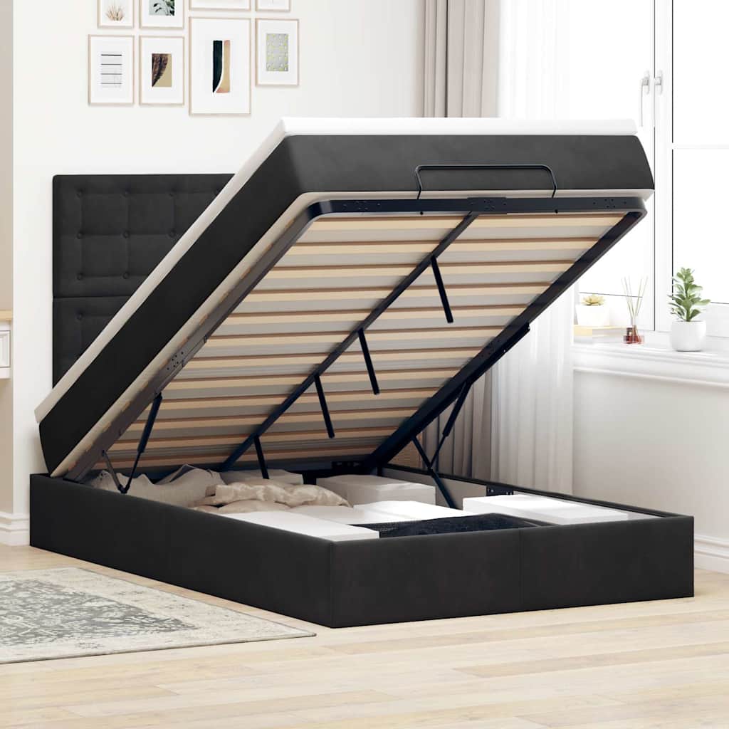 Ottoman bed met matrassen 120x190cm fluweel zwart is nu te koop bij PeponiXL, paradijselijk wonen!