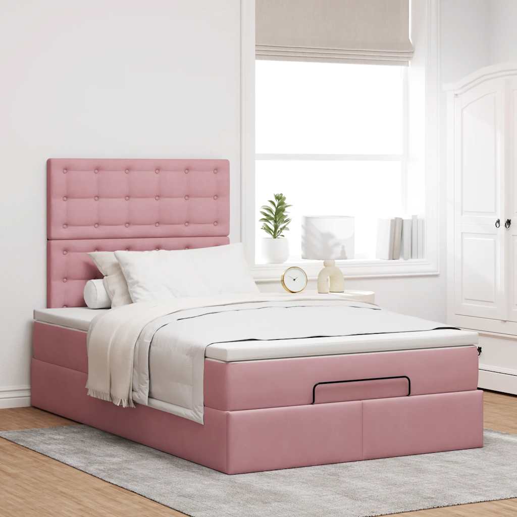 Ottoman bed met matrassen 120x190cm fluweel roze is nu te koop bij PeponiXL, paradijselijk wonen!
