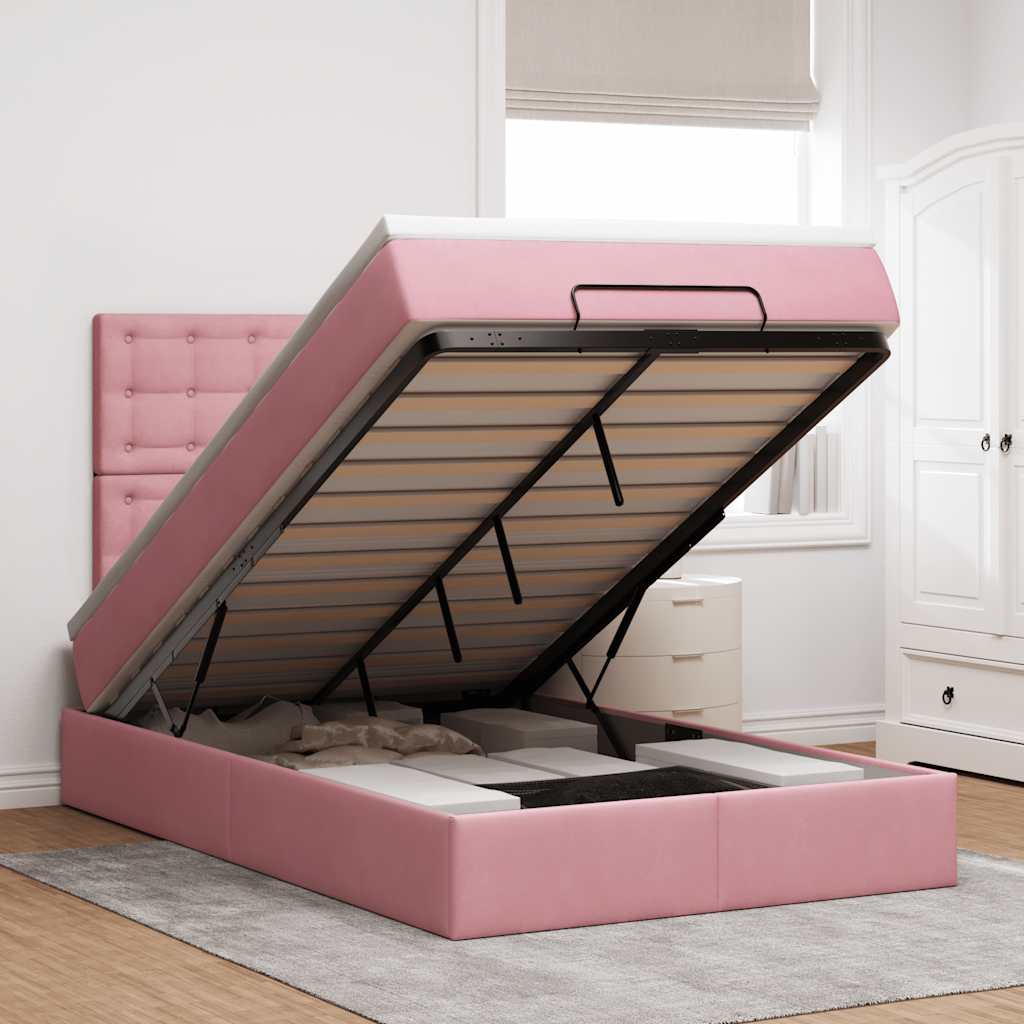 Ottoman bed met matrassen 120x190cm fluweel roze is nu te koop bij PeponiXL, paradijselijk wonen!