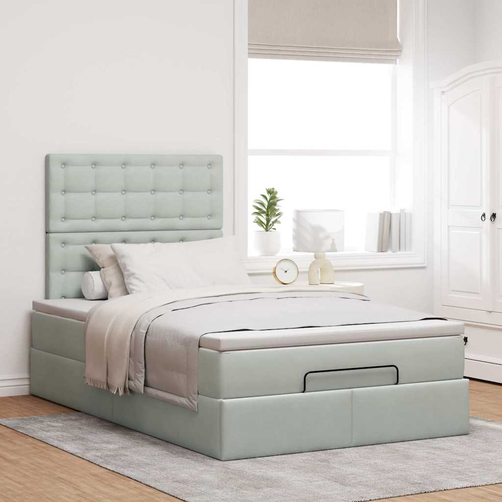 Ottoman bed met matrassen 120x200cm fluweel lichtgrijs is nu te koop bij PeponiXL, paradijselijk wonen!