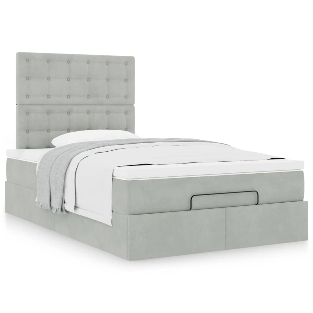 Ottoman bed met matrassen 120x200cm fluweel lichtgrijs is nu te koop bij PeponiXL, paradijselijk wonen!