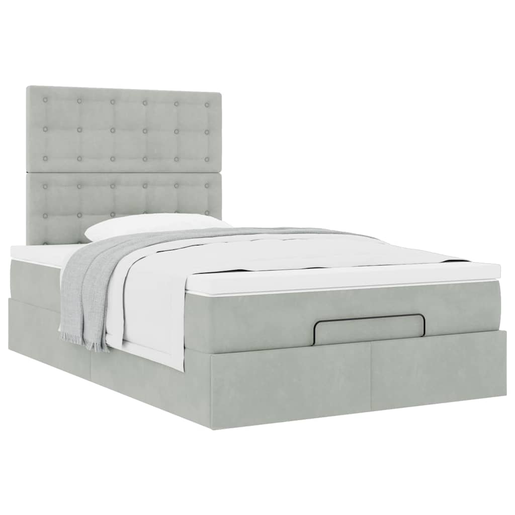 Ottoman bed met matrassen 120x200cm fluweel lichtgrijs is nu te koop bij PeponiXL, paradijselijk wonen!