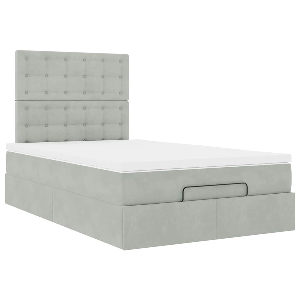 Ottoman bed met matrassen 120x200cm fluweel lichtgrijs is nu te koop bij PeponiXL, paradijselijk wonen!