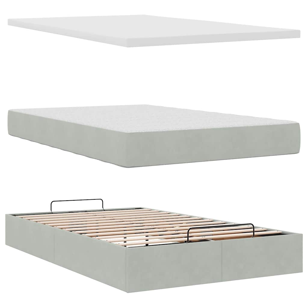 Ottoman bed met matrassen 120x200cm fluweel lichtgrijs is nu te koop bij PeponiXL, paradijselijk wonen!