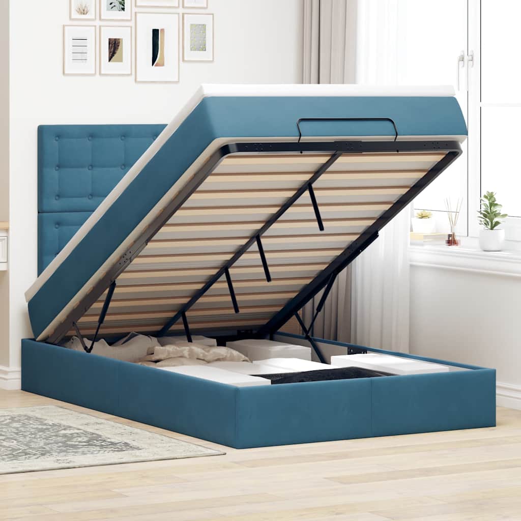 Ottoman bed met matrassen 120x200cm fluweel donkerblauw is nu te koop bij PeponiXL, paradijselijk wonen!