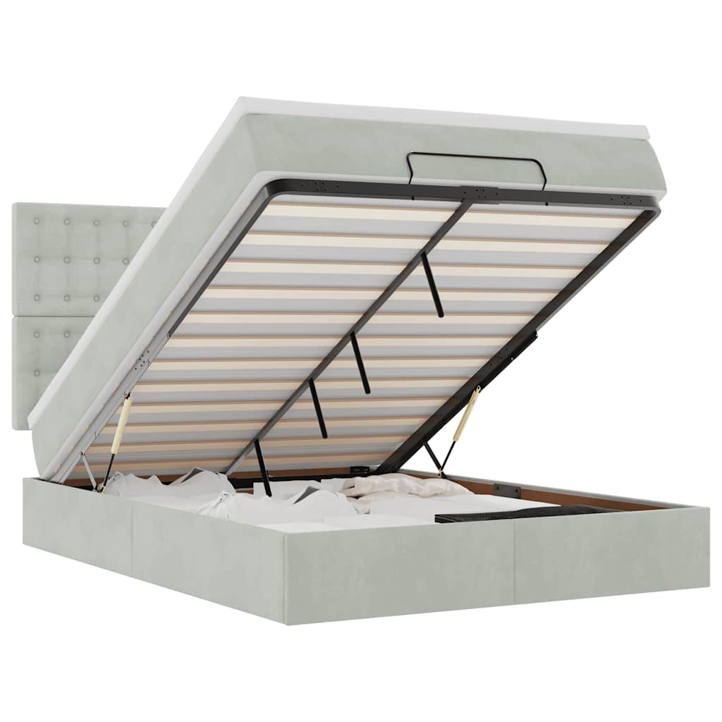 Ottoman bed met matrassen 140x190cm fluweel lichtgrijs is nu te koop bij PeponiXL, paradijselijk wonen!
