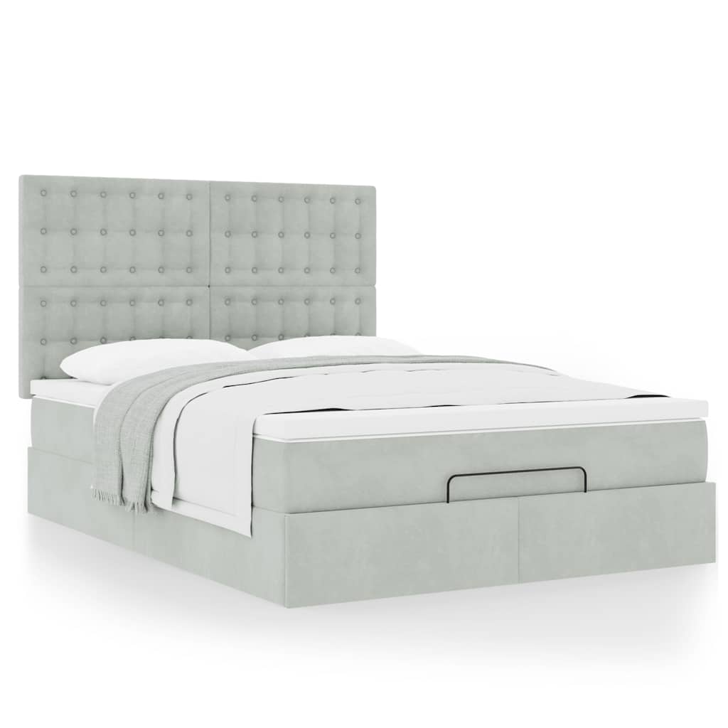 Ottoman bed met matrassen 140x190cm fluweel lichtgrijs is nu te koop bij PeponiXL, paradijselijk wonen!