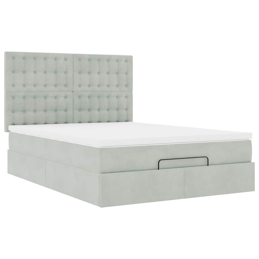 Ottoman bed met matrassen 140x190cm fluweel lichtgrijs is nu te koop bij PeponiXL, paradijselijk wonen!