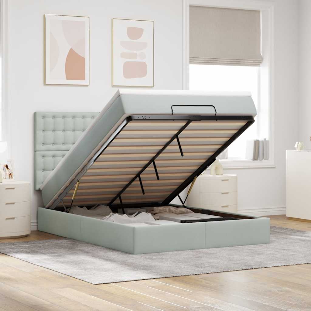 Ottoman bed met matrassen 140x190cm fluweel lichtgrijs is nu te koop bij PeponiXL, paradijselijk wonen!