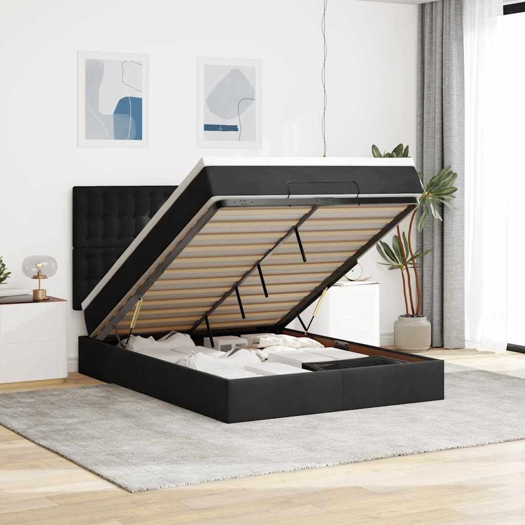 Ottoman bed met matrassen 140x190cm fluweel zwart is nu te koop bij PeponiXL, paradijselijk wonen!