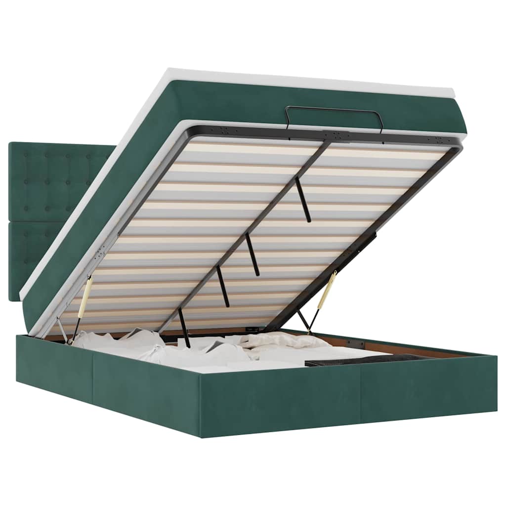 Ottoman bed met matrassen 140x190cm fluweel donkergroen is nu te koop bij PeponiXL, paradijselijk wonen!