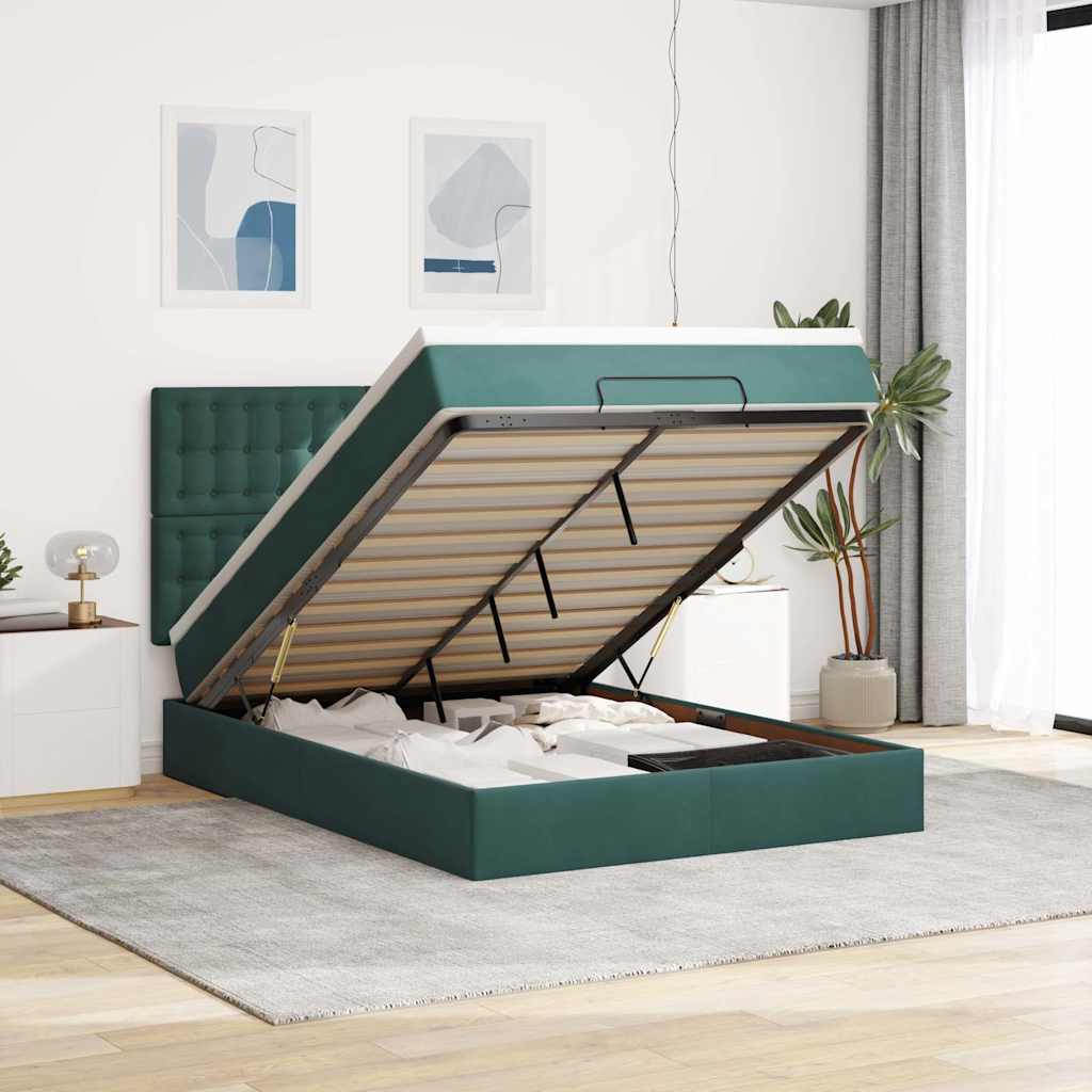 Ottoman bed met matrassen 140x190cm fluweel donkergroen is nu te koop bij PeponiXL, paradijselijk wonen!