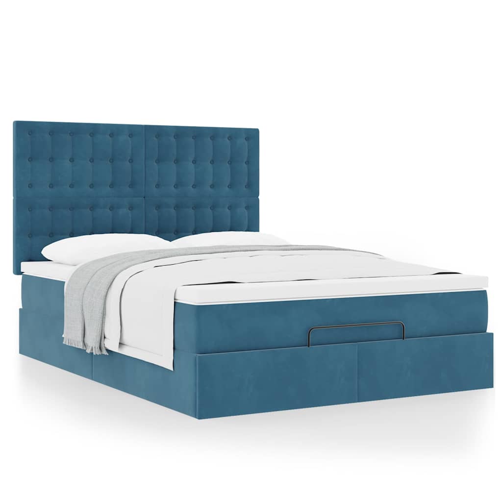 Ottoman bed met matrassen 140x190cm fluweel donkerblauw is nu te koop bij PeponiXL, paradijselijk wonen!