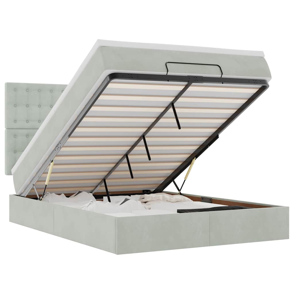 Ottoman bed met matrassen 140x200cm fluweel lichtgrijs is nu te koop bij PeponiXL, paradijselijk wonen!