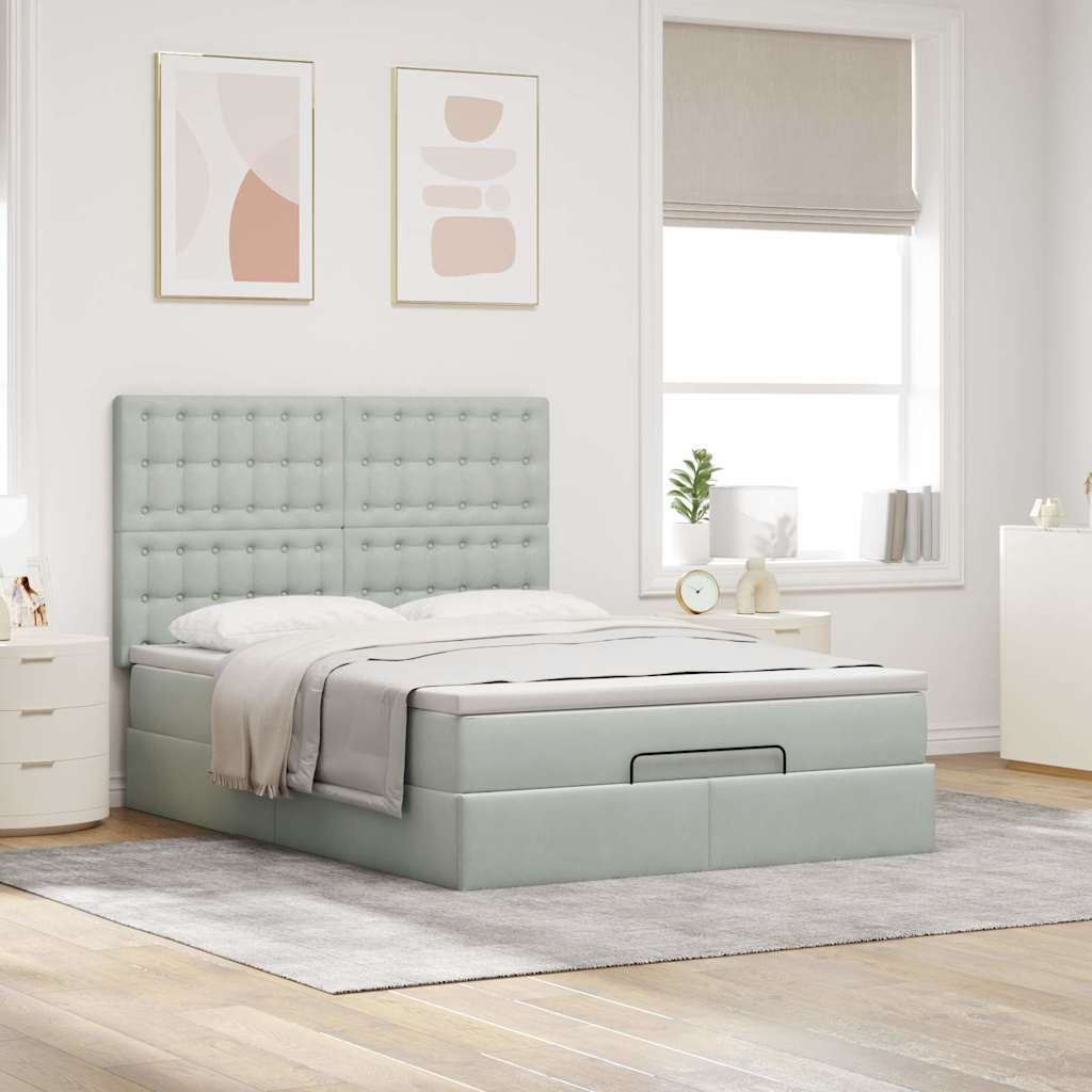 Ottoman bed met matrassen 140x200cm fluweel lichtgrijs is nu te koop bij PeponiXL, paradijselijk wonen!