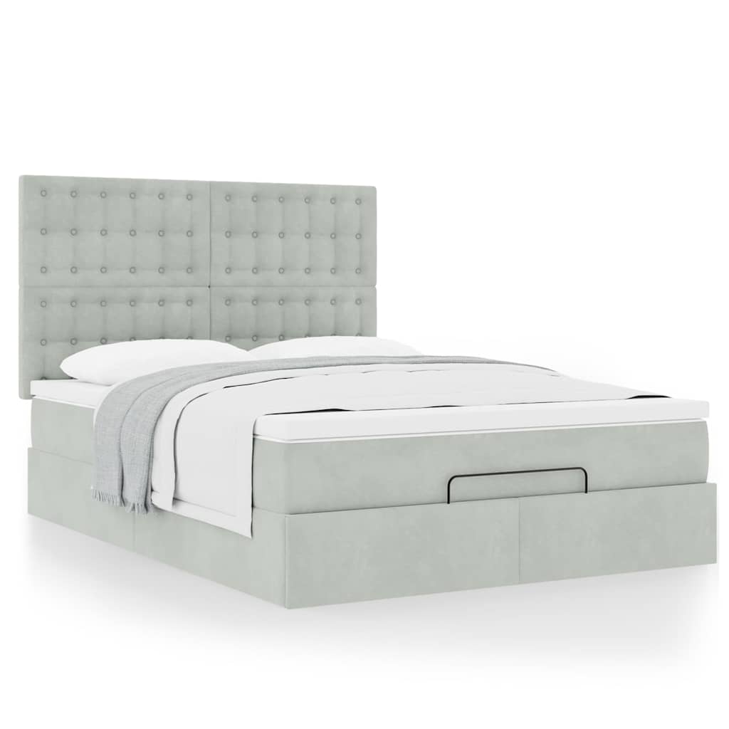Ottoman bed met matrassen 140x200cm fluweel lichtgrijs is nu te koop bij PeponiXL, paradijselijk wonen!