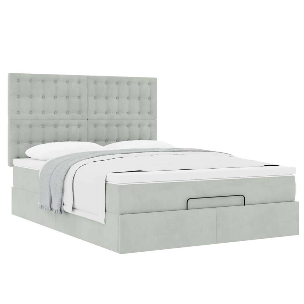 Ottoman bed met matrassen 140x200cm fluweel lichtgrijs is nu te koop bij PeponiXL, paradijselijk wonen!